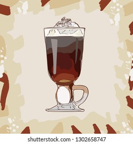 Irish Cream Coffee classic hot cocktail sketch illustration collection. Alcoholic cocktails hand drawn vector illustration set.