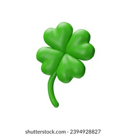 Irish culture with a 3D vector illustration realistic clover. Symbolizing luck and celebrating St. Patrick's Day. The green shamrock, rendered in clay style, and tradition to the festive season