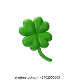 Irish culture with a 3D vector illustration realistic clover. Symbolizing luck and celebrating St. Patrick's Day. The green shamrock, rendered in clay style, and tradition to the festive season