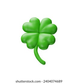 Irish culture with a 3D vector illustration realistic clover. Symbolizing luck and celebrating St. Patrick's Day. The green shamrock, rendering in clay style, and tradition to the festive season