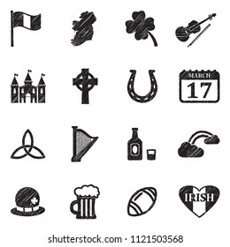 Irish Culture Icons. Black Scribble Design. Vector Illustration.
