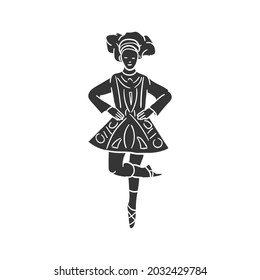 Irish Dance Icon Silhouette Illustration. Traditional Folk Ireland Vector Graphic Pictogram Symbol Clip Art. Doodle Sketch Black Sign.