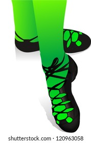 Irish dancing soft shoes on legs in green socks