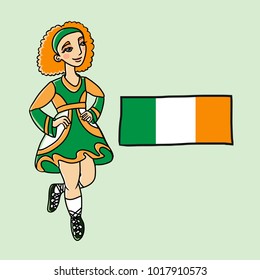 Irish dancing woman with Ireland flag