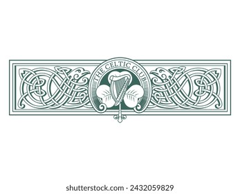 Irish design in vintage, retro style. Frame in the Old Norse Celtic style, isolated on white, vector illustration