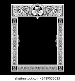 Irish design in vintage, retro style. Frame in the Old Norse Celtic style, isolated on black, vector illustration