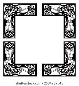 Irish design in vintage, retro style. Frame in the Old Norse Celtic style, isolated on white, vector illustration