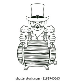 Irish elf with beer cups and barrel