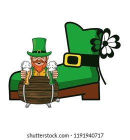 Irish elf with beer cups and barrel