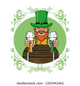 Irish elf with beer cups and barrel
