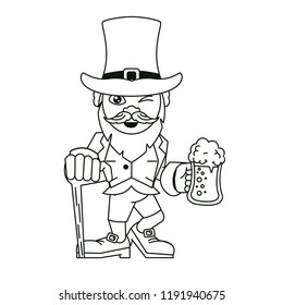 Irish elf with beer and walking stick cartoons