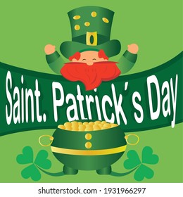 Irish elf and gold pot. Saint patricks day illustration - Vector