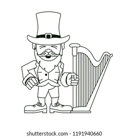 Irish elf with harp cartoon