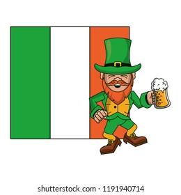 Irish elf holding beer cup cartoon