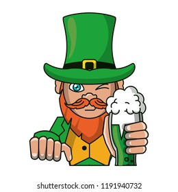 Irish elf holding beer cup cartoon