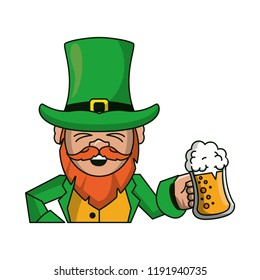 Irish elf holding beer cup cartoon