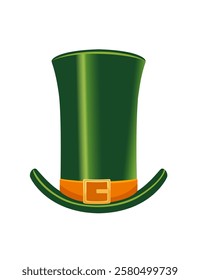 Irish festive hat. Green top hat with a gold buckle, exuding festivity and boldness. Perfect for a St. Patrick's Day. Vector illustration isolated on white background