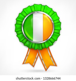 Irish flag award with shamrock. Vector illustration.