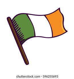 Irish Flag blowing in the wind. Irish banner. St. Patrick's Day. Vector cartoon image for your business and design. For postcards, cartoons, games, wallpapers, linen and clothing