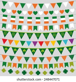 Irish flag bunting and decoration vector  set for St. Patrick's Day