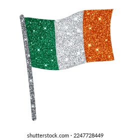 Irish flag with glitter effect, holiday decor for st. patrick's day and other holidays, symbol of Ireland. Vector illustration of the shiny flag 