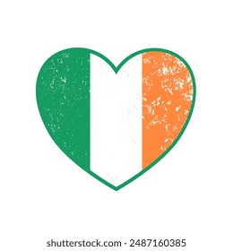 Irish flag heart with grunge effect. Love Ireland vector illustration