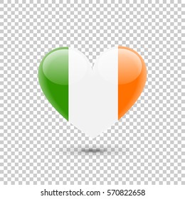 Irish Flag Heart Icon on Transparent Background. Vector illustration