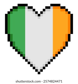 Irish flag with heart shape in pixel art style