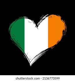 Irish flag heart-shaped grunge background. Vector illustration.