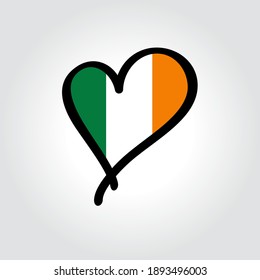 Irish flag heart-shaped hand drawn logo. Vector illustration.