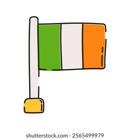 Irish Flag Illustration, The Irish tricolor flag (green Illustration, white Illustration, orange) on a pole Illustration, representing Irish heritage.