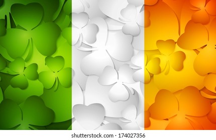 Irish flag made from shamrocks. Vector background