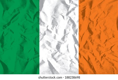 Irish flag on wrinkled paper vector illustration.