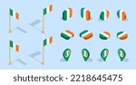 Irish flag (Republic of Ireland). 3D isometric flag set icon. Editable vector for banner, poster, presentation, infographic, website, apps, maps, and other uses.