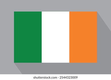 Bandeira irlandesa com sombra, ilustração vetorial. A bandeira nacional da Irlanda.