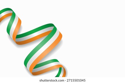 Irish flag stylized wavy ribbon, symbolizing national pride, celebration, or cultural identity. Vector illustration.