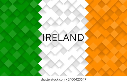 Irish flag textured background. Checkered pattern. Flag of Ireland made of 3d cubes. Bricks or roof tiles mosaic pattern