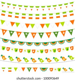 Irish flag themed vector bunting and garland set. Pattern brushes included