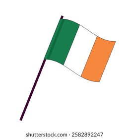  Irish flag waving on a pole with green, white, and orange stripes representing the national symbol of Ireland