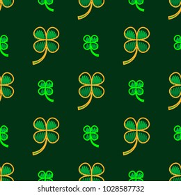 Irish four leaf lucky clovers background for Happy St. Patrick s Day. seamless pattern