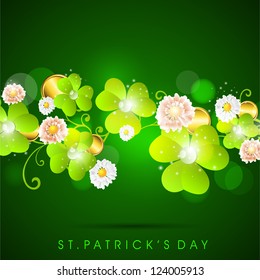 Irish four leaf lucky clovers background for Happy St. Patrick's Day. EPS 10.