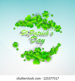 Irish four leaf lucky clovers background with text St. Patrick's Day. EPS 10.