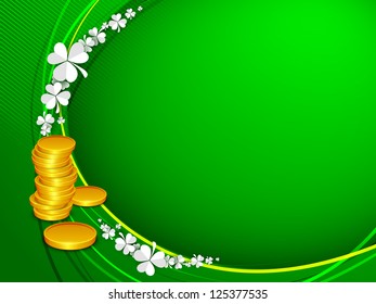 Irish four leaf lucky clovers and golden coins background for Happy St. Patrick's Day. EPS 10.