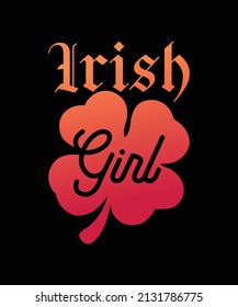 Irish Girl St Saint Patrick's Leaves Vector Design Template