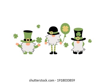 gnomos irlandeses con tréboles. Excelente para diseño de camisetas, invitación, Día de San Patricio. Ilustración vectorial.