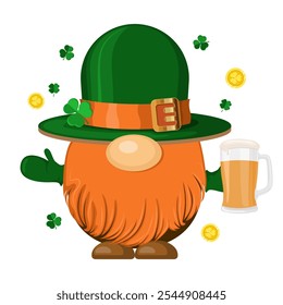 Gnomos irlandeses con sombrero verde y cerveza celebrando el Día de San Patricio