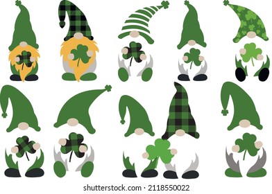 Irish gnomes with shamrock svg vector Illustration isolated on white background. t-shirt, design element,poster, banner and gift design,Irish calligraphy, holiday irish svg lucky, patrick day 13th