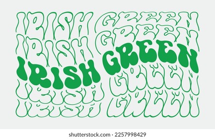 Irish green St. Patrick's Day word retro wavy repeat text Mirrored typography on white background