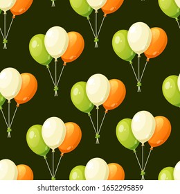 Irish green, white and orange air balloons. Vector seamless pattern for Saint Patrick's Day holiday design.