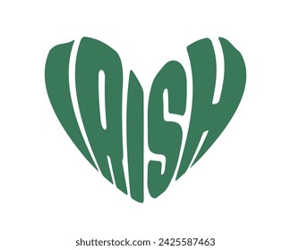 Irish Happy St. Patrick's Day word phrase green typographic heart symbol art on white background